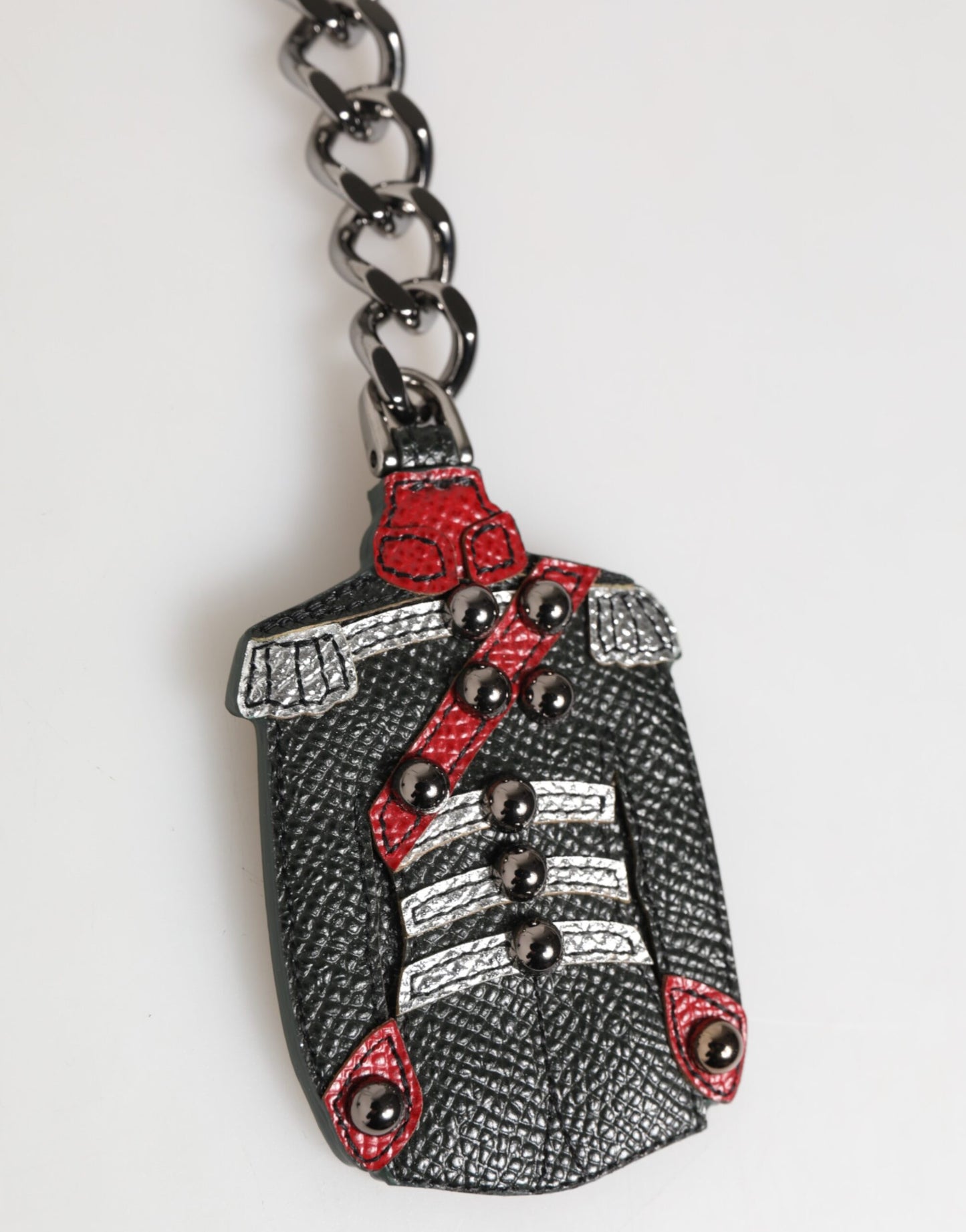 Dolce & Gabbana Black Red Military Leather Patch DG Logo Keychain