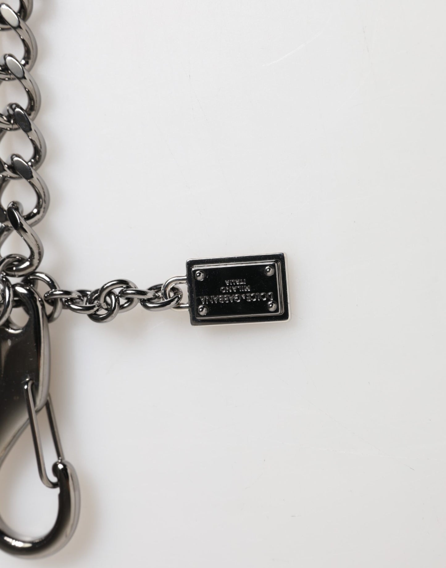 Dolce & Gabbana Black Red Military Leather Patch DG Logo Keychain
