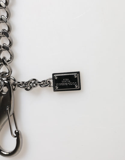 Dolce & Gabbana Black Red Military Leather Patch DG Logo Keychain