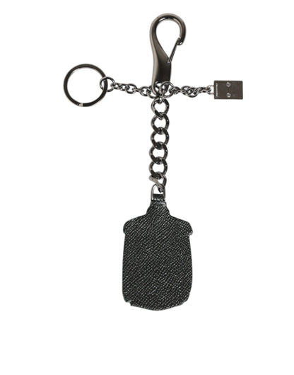 Dolce & Gabbana Black Red Military Leather Patch DG Logo Keychain