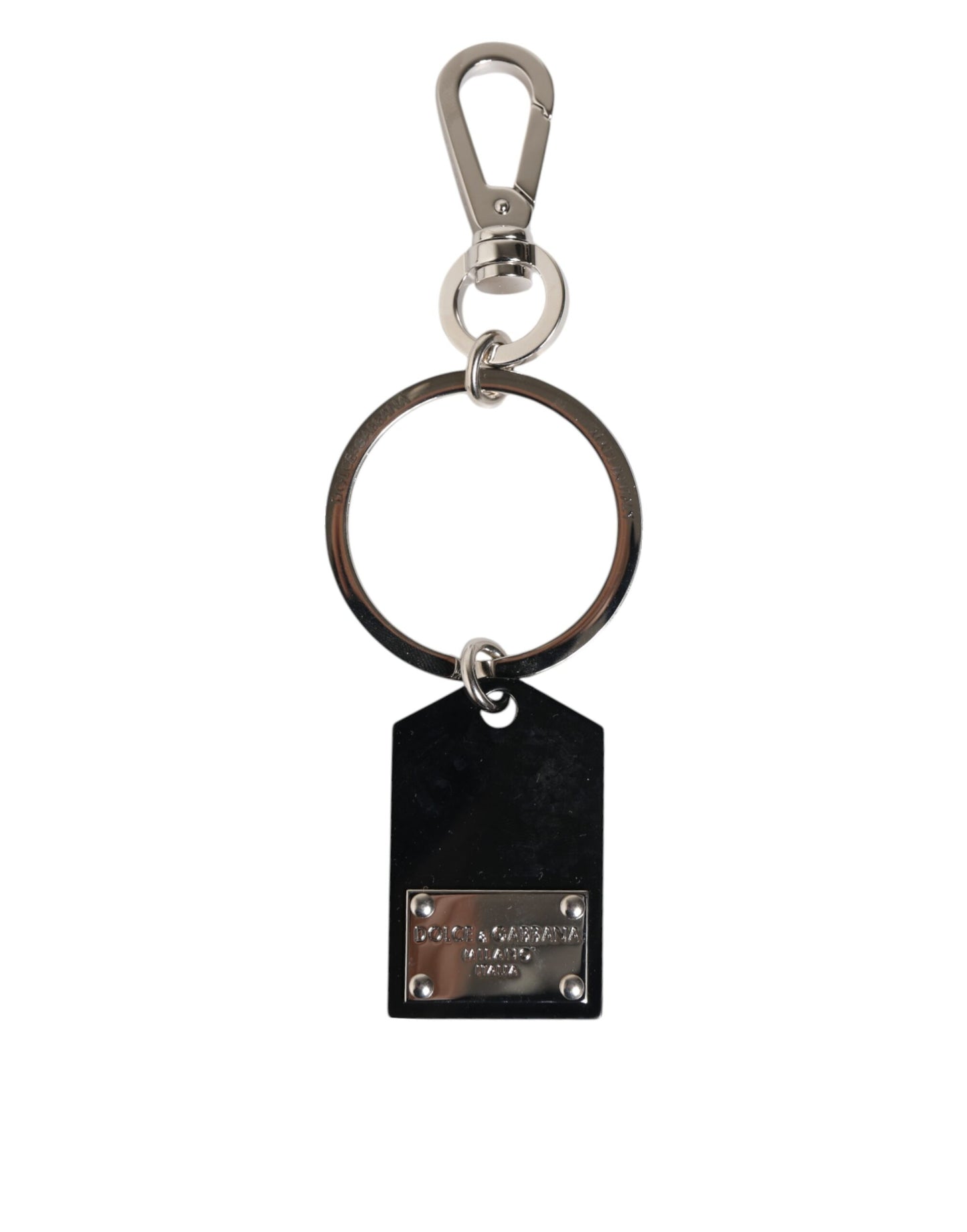 Dolce & Gabbana Black Sint Glass Plaque DG Logo Metal Keyring