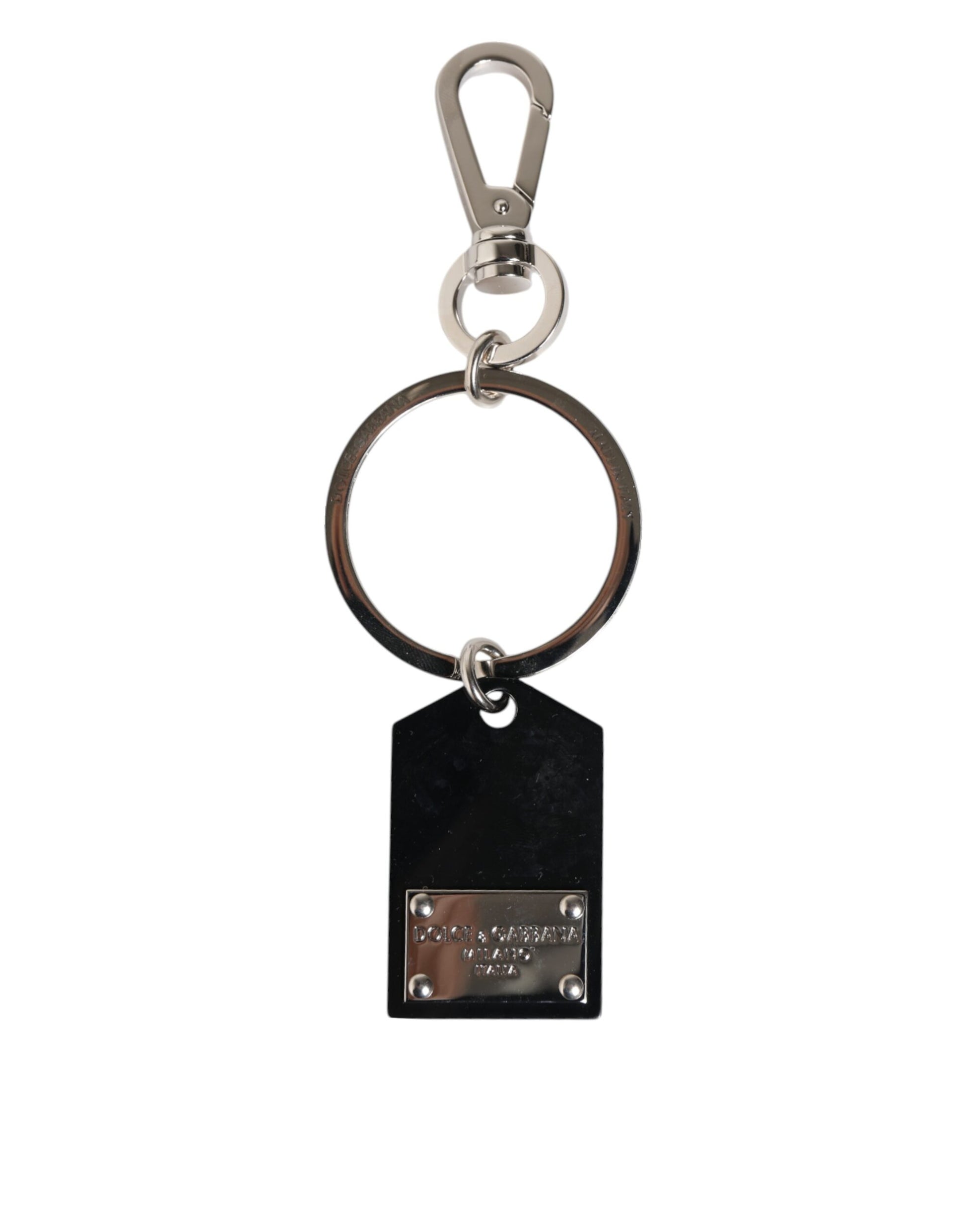 Dolce & Gabbana Black Sint Glass Plaque DG Logo Metal Keyring
