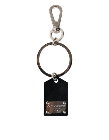 Dolce & Gabbana Black Sint Glass Plaque DG Logo Metal Keyring