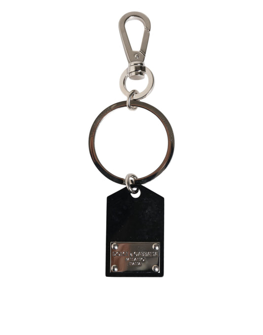 Dolce & Gabbana Black Sint Glass Plaque DG Logo Metal Keyring