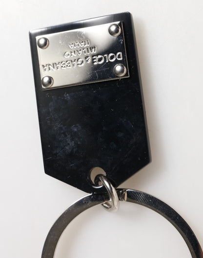Dolce & Gabbana Black Sint Glass Plaque DG Logo Metal Keyring