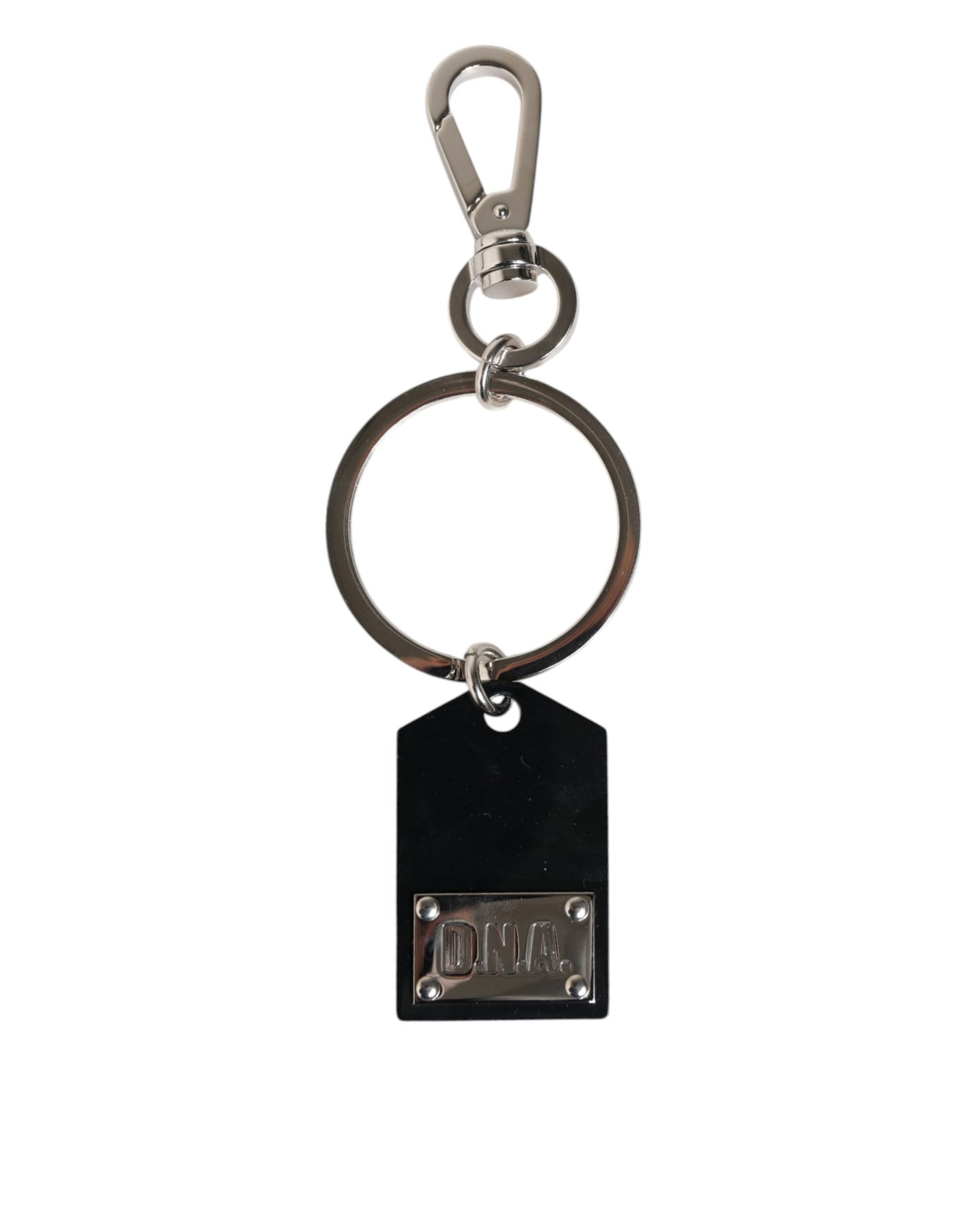Dolce & Gabbana Black Sint Glass Plaque DG Logo Metal Keyring