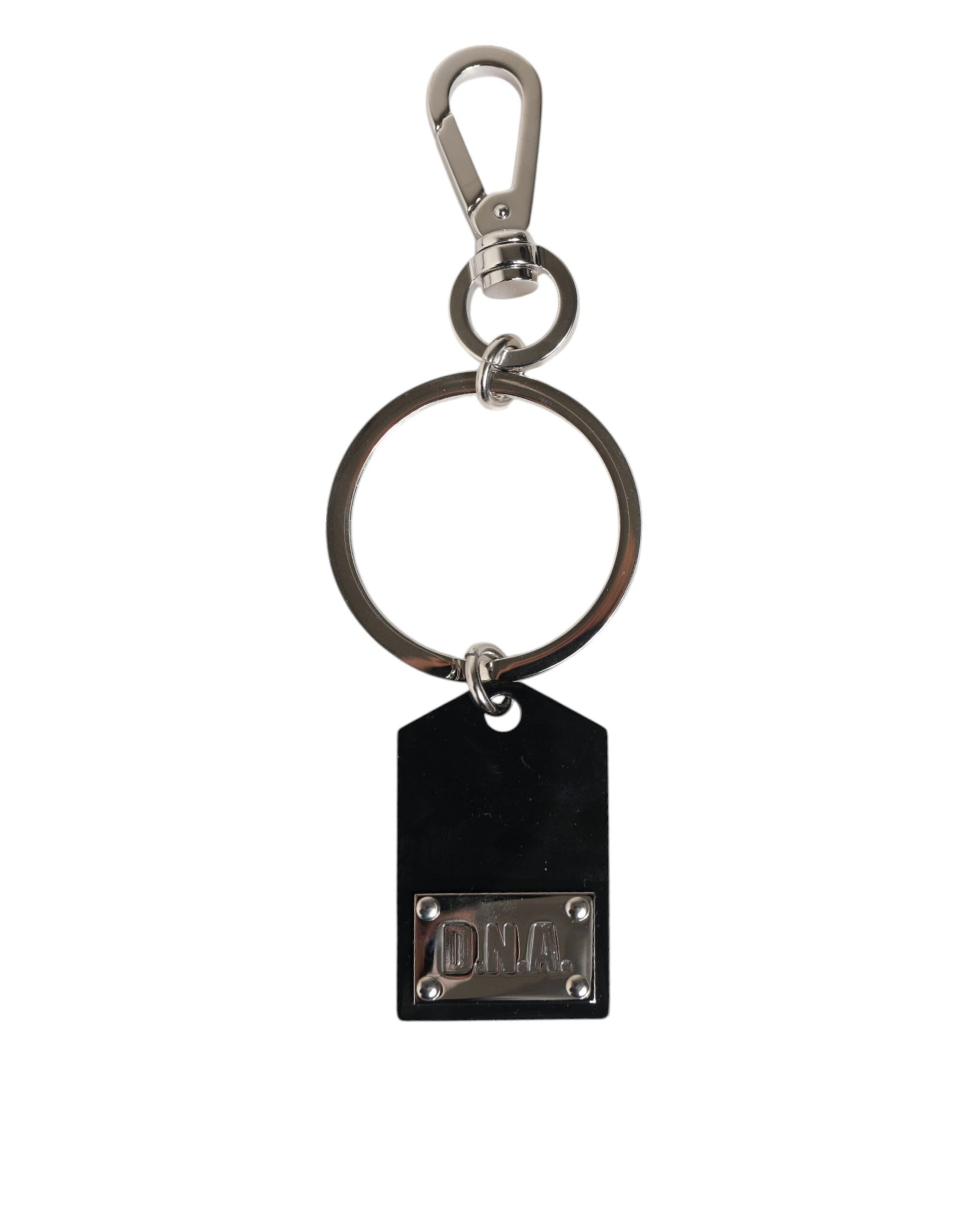 Dolce & Gabbana Black Sint Glass Plaque DG Logo Metal Keyring