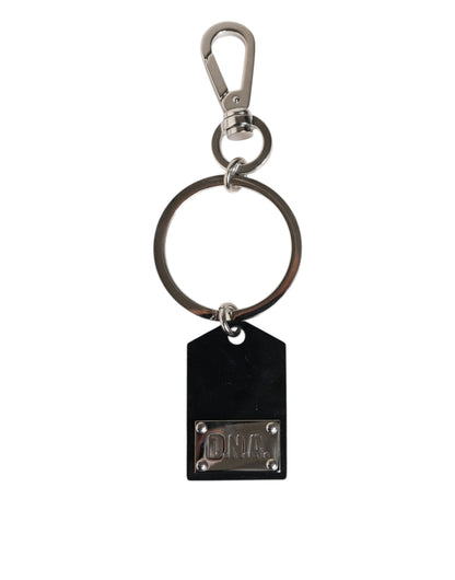 Dolce & Gabbana Black Sint Glass Plaque DG Logo Metal Keyring