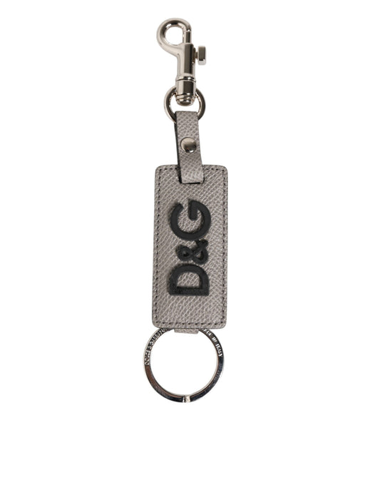 Dolce & Gabbana Gray Leather Logo Metal Ring Keychain Holder