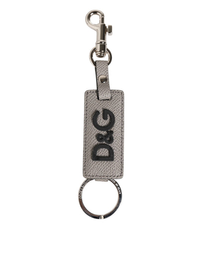 Dolce & Gabbana Gray Leather Logo Metal Ring Keychain Holder