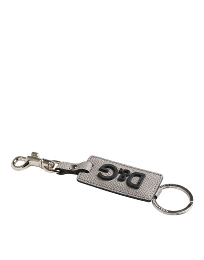 Dolce & Gabbana Gray Leather Logo Metal Ring Keychain Holder