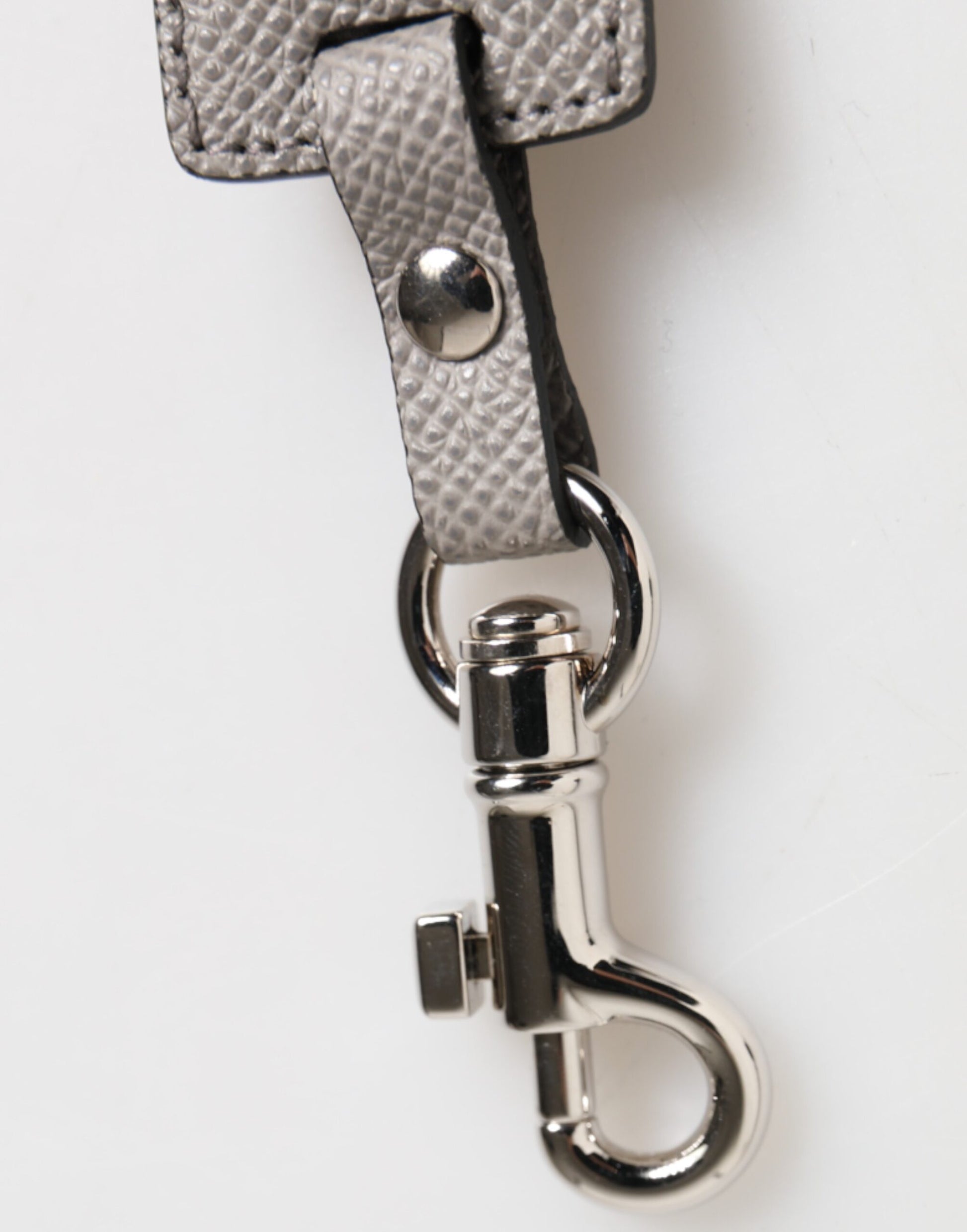 Dolce & Gabbana Gray Leather Logo Metal Ring Keychain Holder