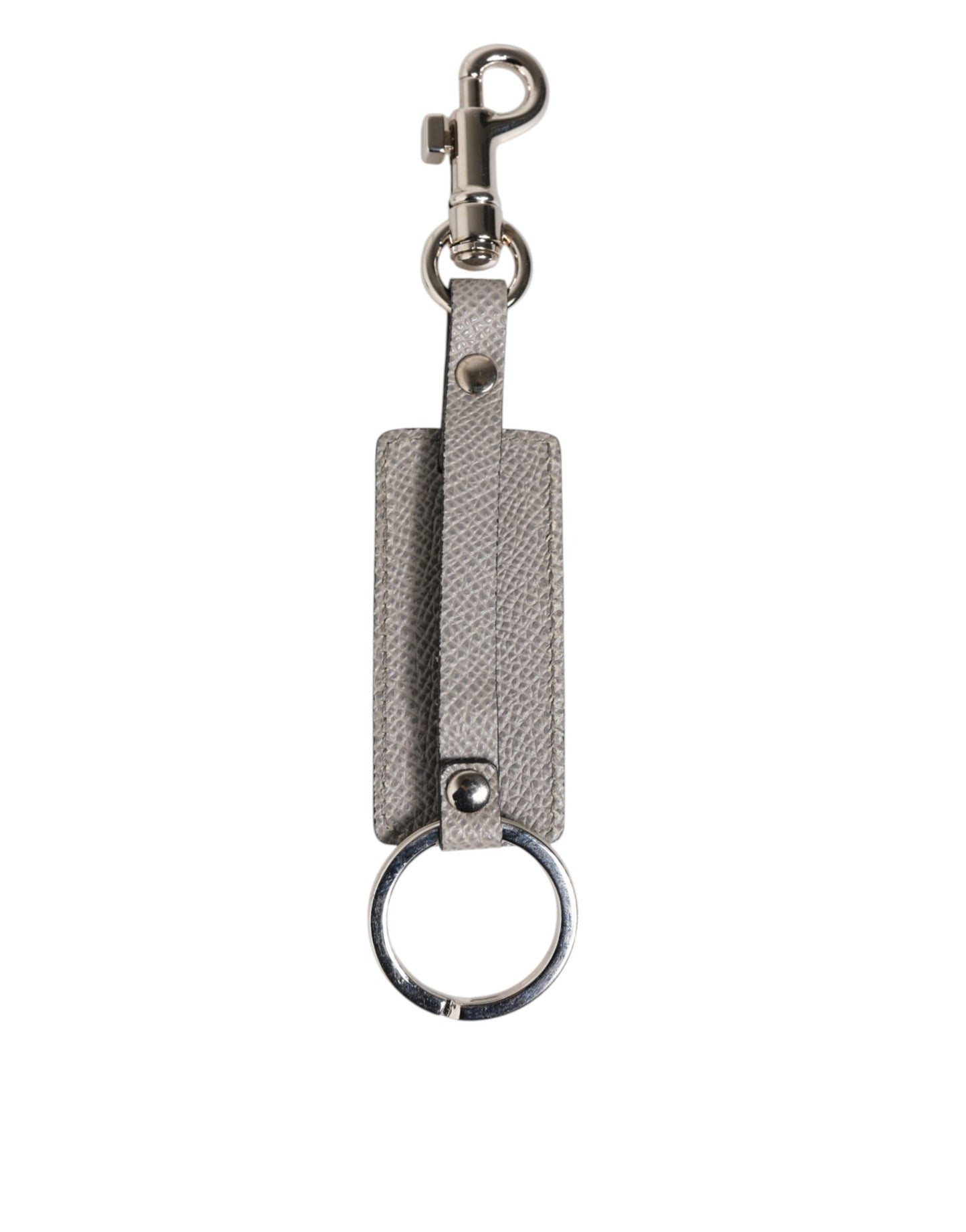 Dolce & Gabbana Gray Leather Logo Metal Ring Keychain Holder
