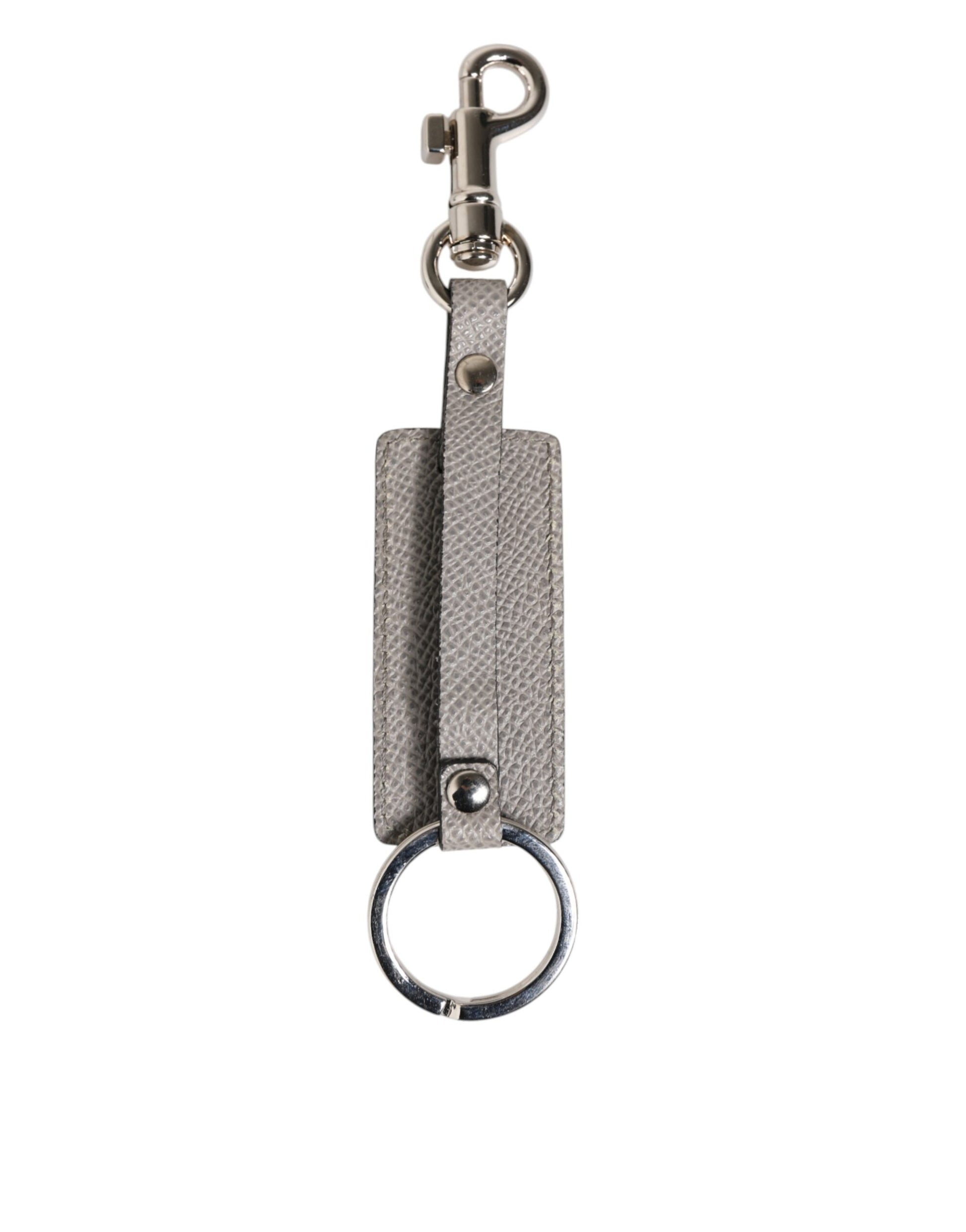 Dolce & Gabbana Gray Leather Logo Metal Ring Keychain Holder