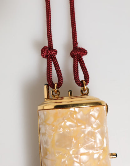 Dolce & Gabbana White Resin Gold Metal Crossbody Mini Purse Tassel Bag