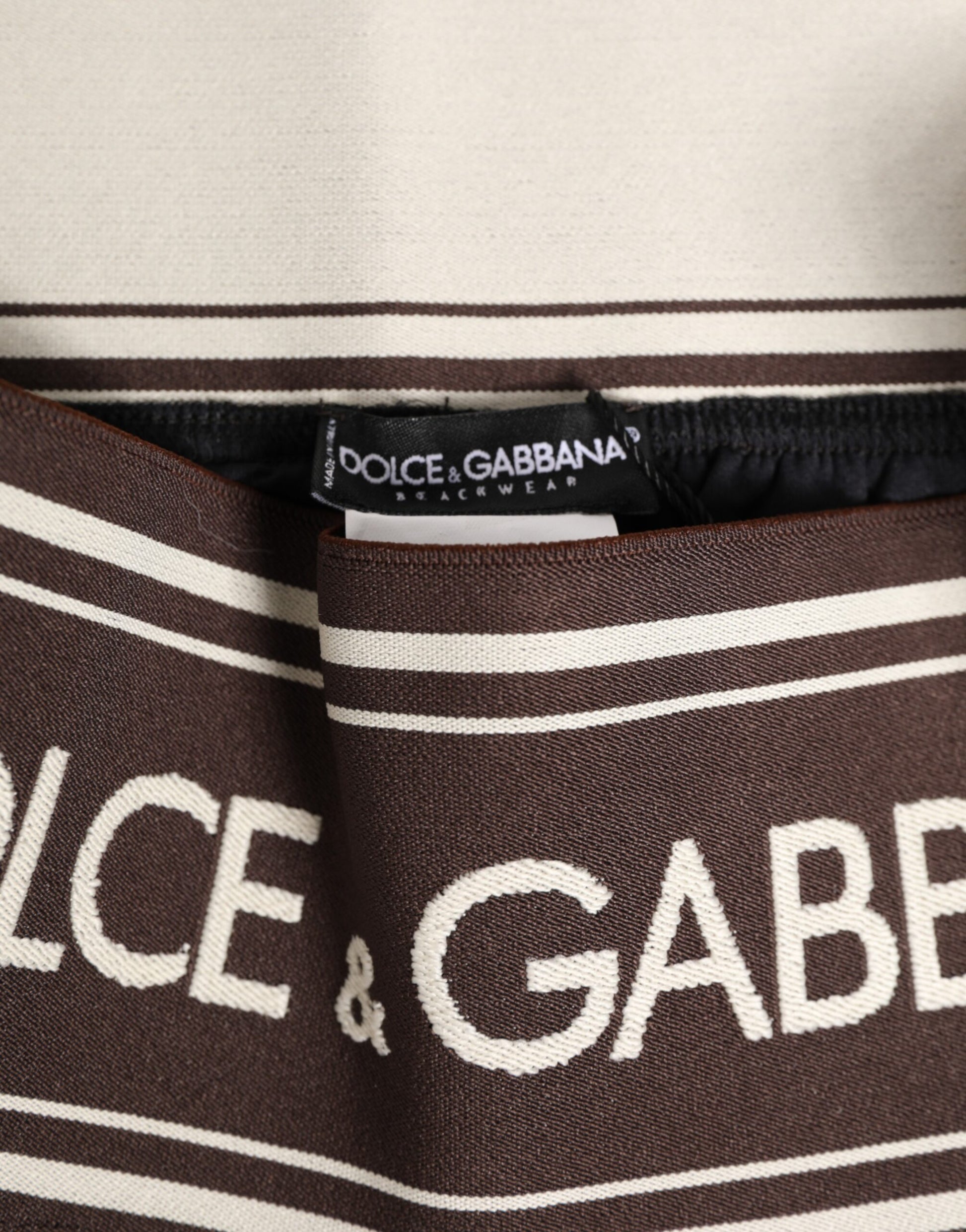 Dolce & Gabbana Brown Polyester Logo Elastic Waistband Swim Shorts