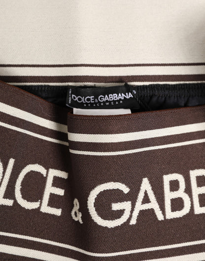 Dolce & Gabbana Brown Polyester Logo Elastic Waistband Swim Shorts
