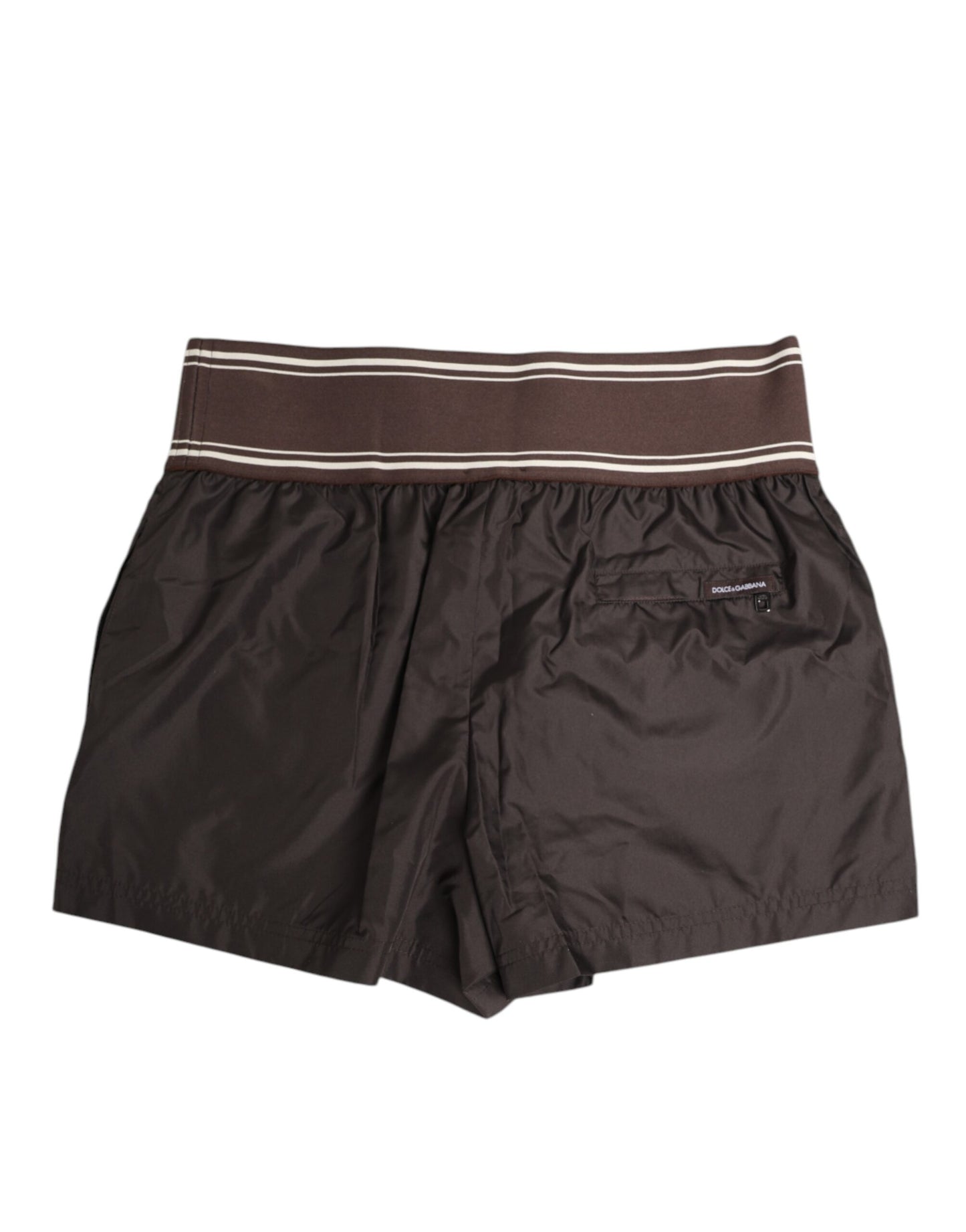 Dolce & Gabbana Brown Polyester Logo Elastic Waistband Swim Shorts