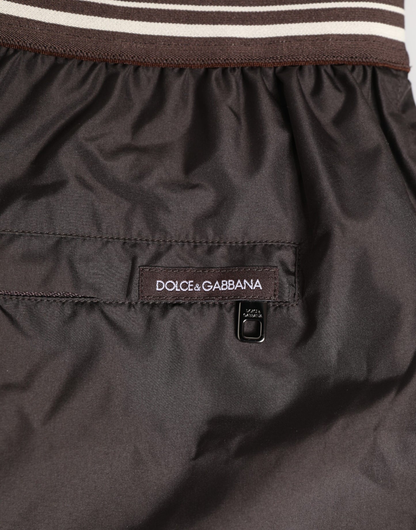 Dolce & Gabbana Brown Polyester Logo Elastic Waistband Swim Shorts