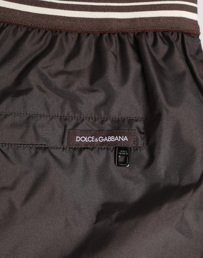 Dolce & Gabbana Brown Polyester Logo Elastic Waistband Swim Shorts