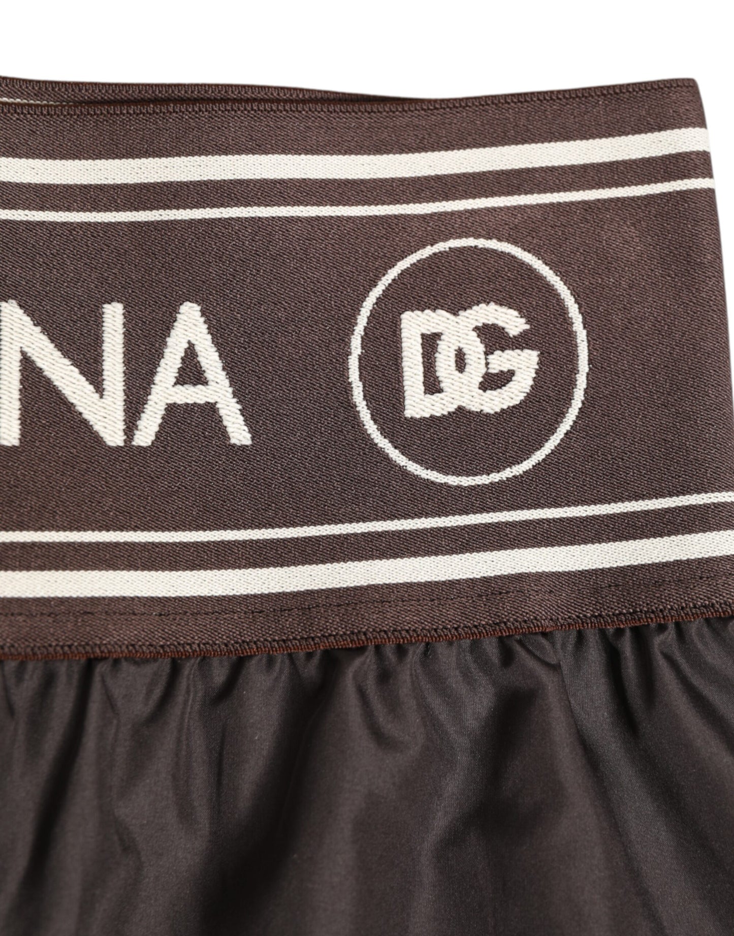 Dolce & Gabbana Brown Polyester Logo Elastic Waistband Swim Shorts