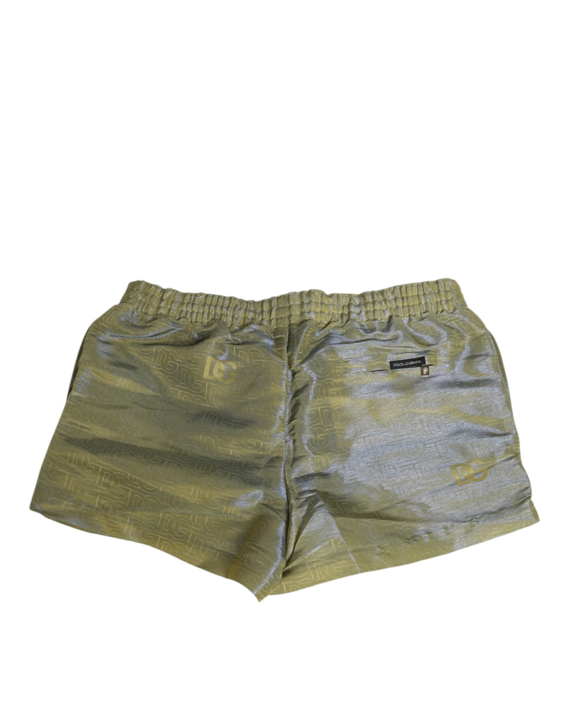 Dolce & Gabbana Green Metallic Logo Print Men Swimwear