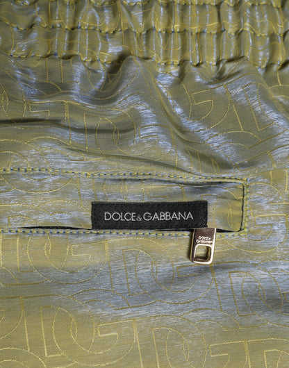 Dolce & Gabbana Green Metallic Logo Print Men Swimwear