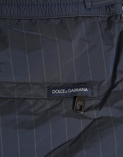 Dolce & Gabbana Navy Blue Pinstripe Men's Swim Shorts