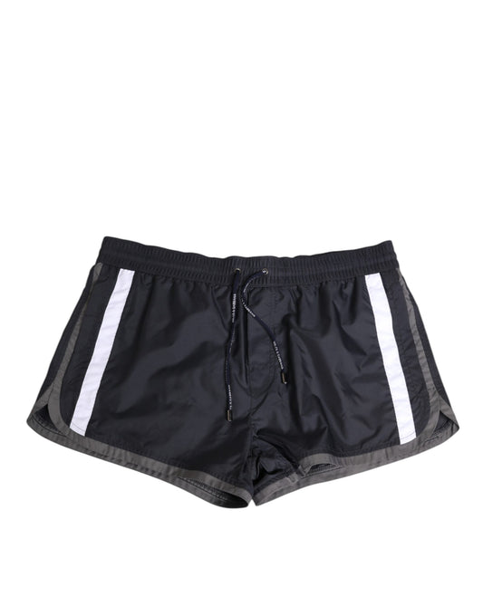 Dolce & Gabbana Black and White Logo Elastic Waistband Swimwear