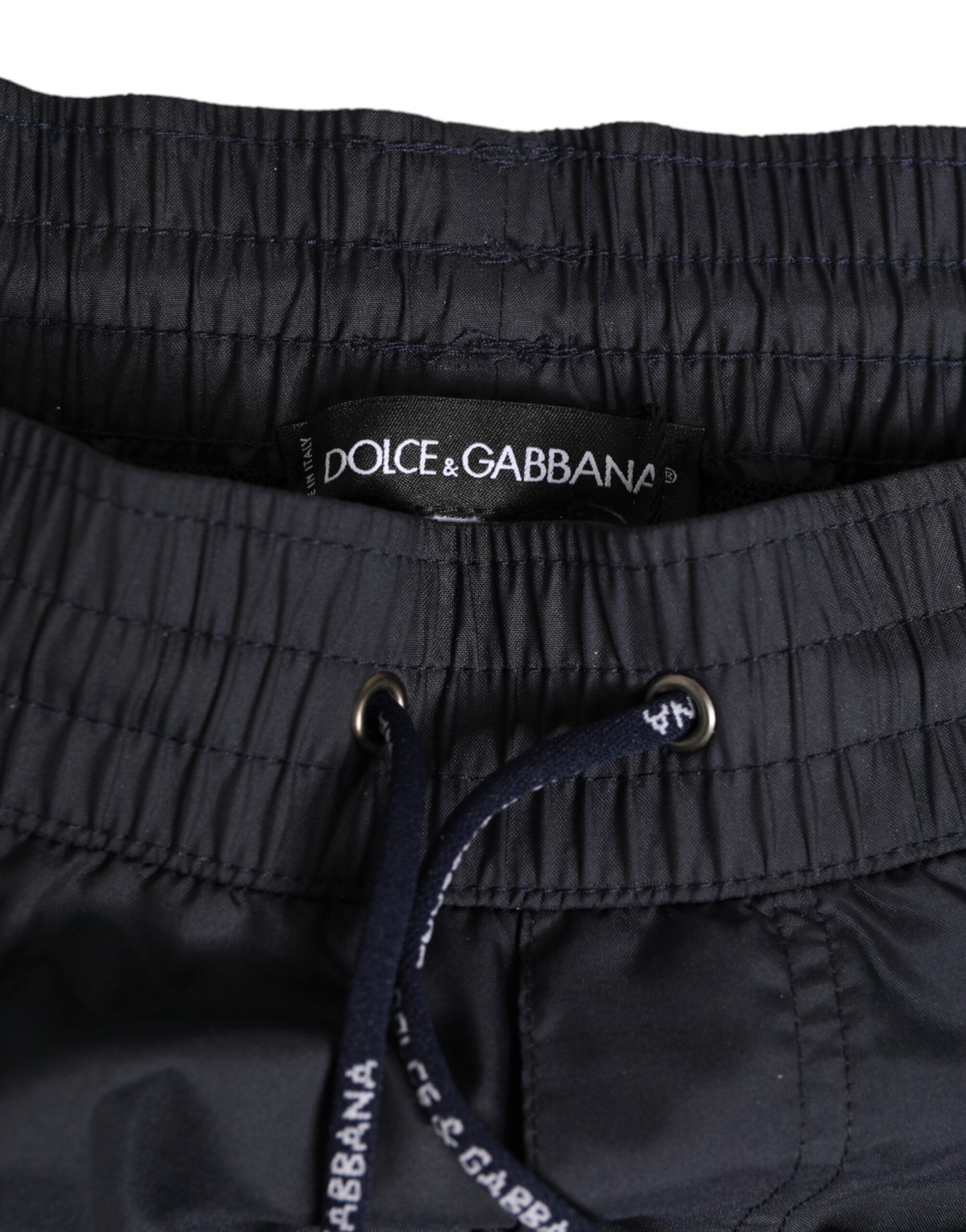 Dolce & Gabbana Black and White Logo Elastic Waistband Swimwear