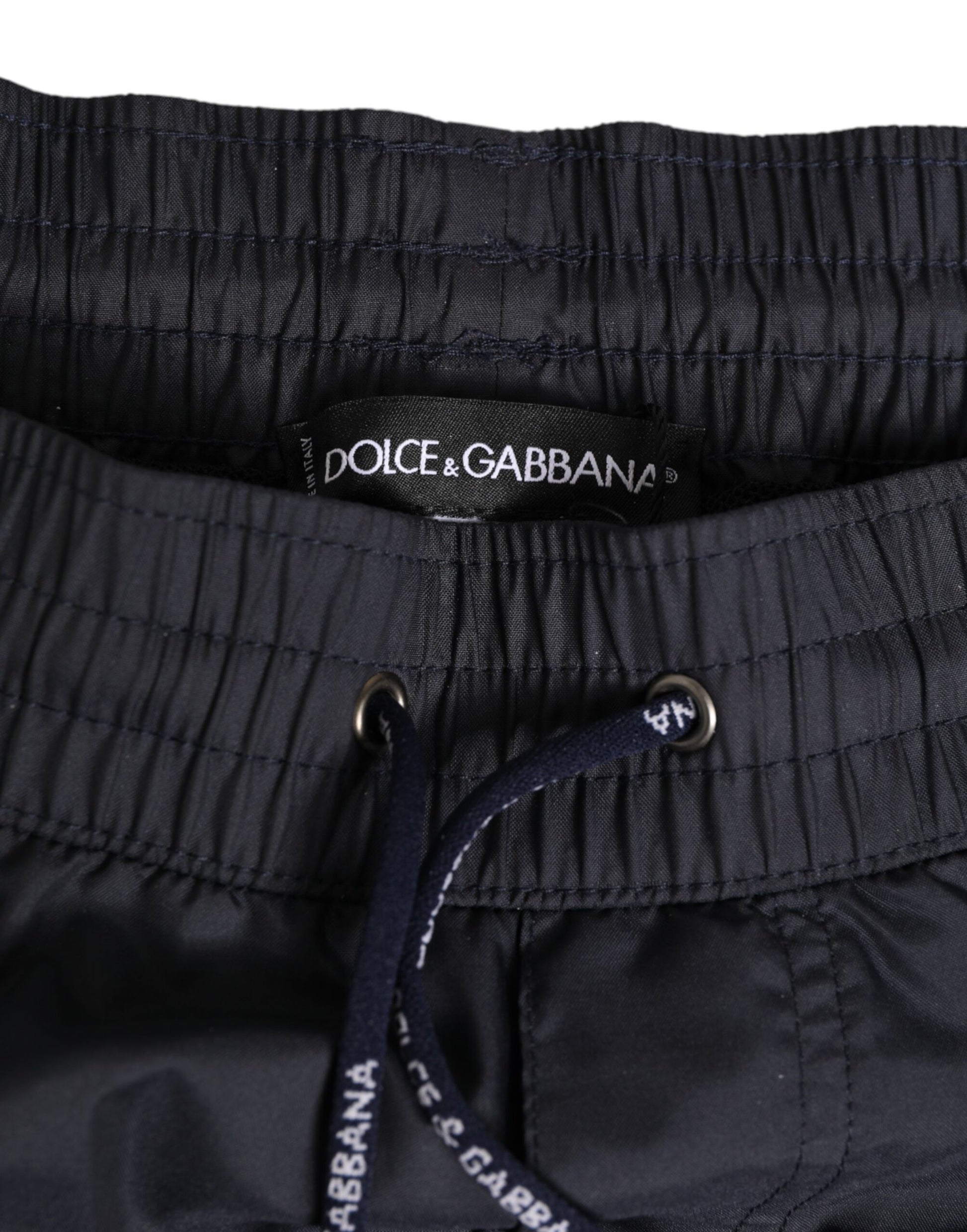 Dolce & Gabbana Black and White Logo Elastic Waistband Swimwear