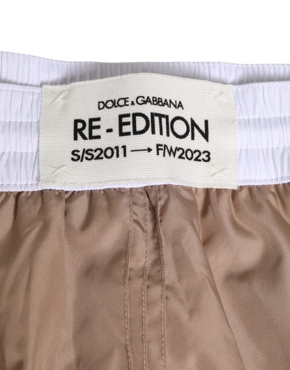 Dolce & Gabbana Brown White Polyester Re-Edition Swim Shorts