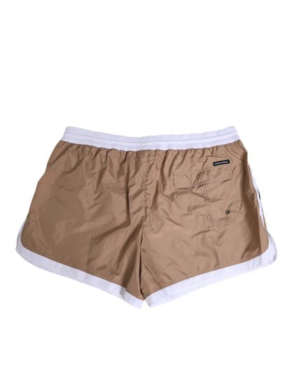 Dolce & Gabbana Brown White Polyester Re-Edition Swim Shorts
