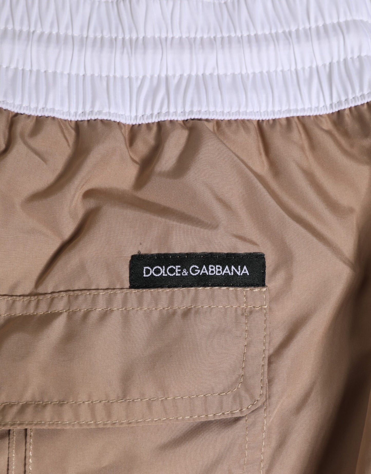 Dolce & Gabbana Brown White Polyester Re-Edition Swim Shorts