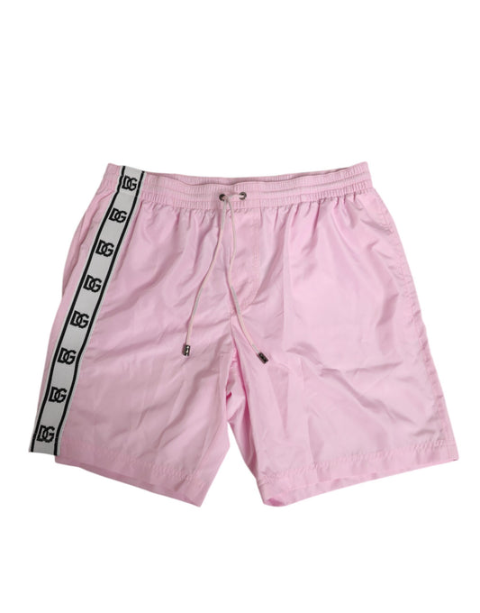 Dolce & Gabbana Pink Nylon Logo Side Stripe Beachwear Swim Shorts for Men