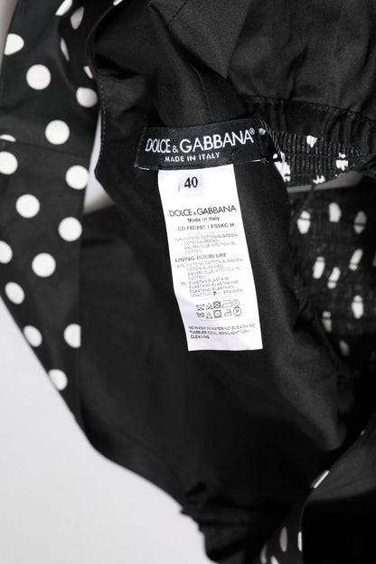 Dolce & Gabbana Black and White Cotton Polka Dot Print V Neck Dress