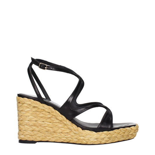 Jimmy Choo Black Leather Wedges Sandals - Timeless Elegance