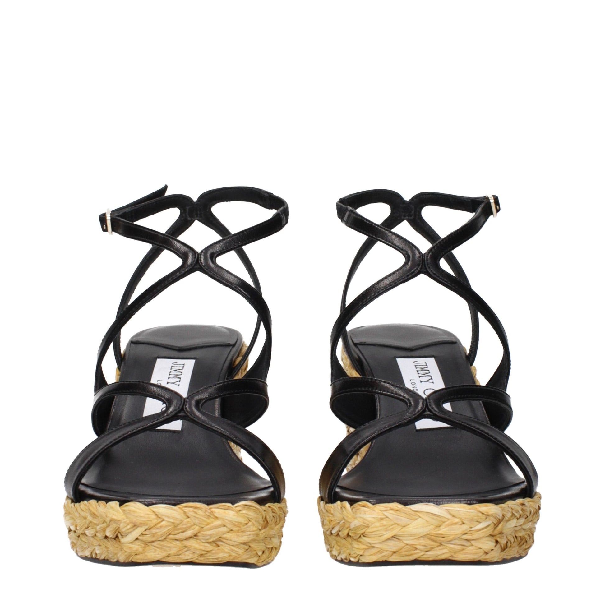 Jimmy Choo Black Leather Wedges Sandals - Timeless Elegance