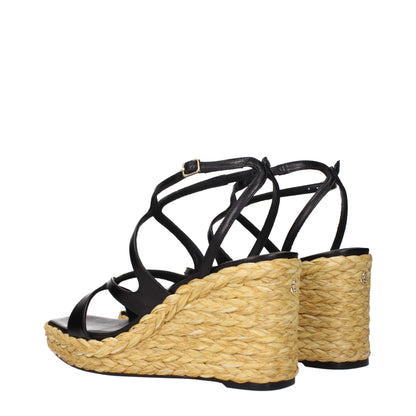 Jimmy Choo Black Leather Wedges Sandals - Timeless Elegance