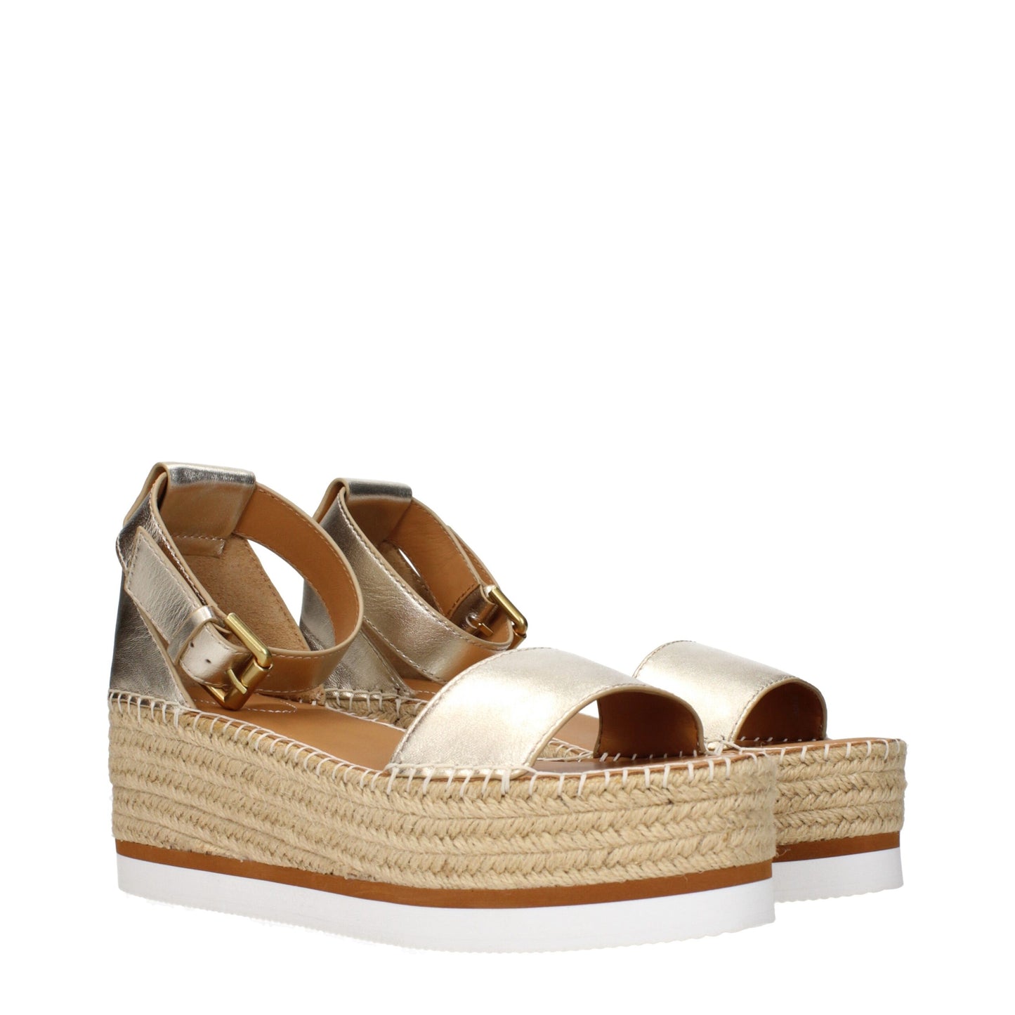 See By Chloé Gold Leather Wedges Sandals