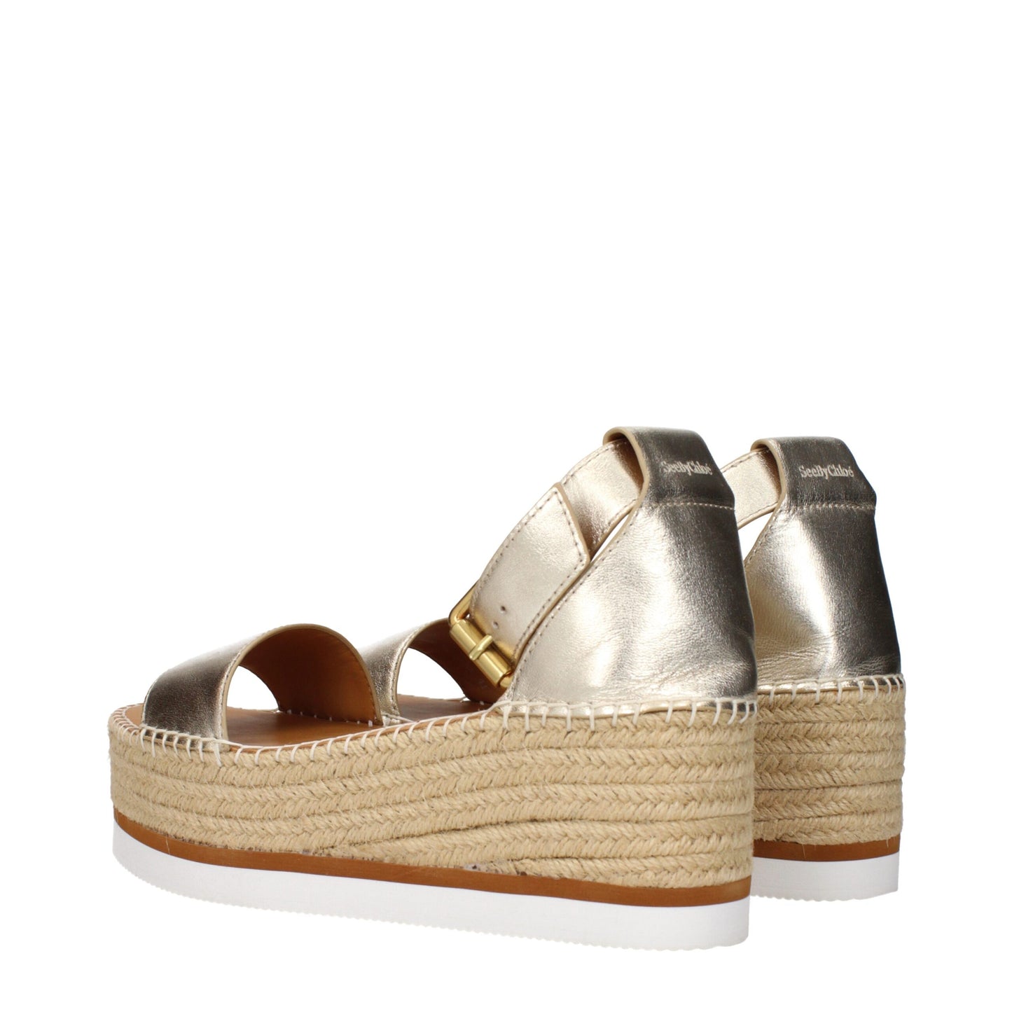 See By Chloé Gold Leather Wedges Sandals