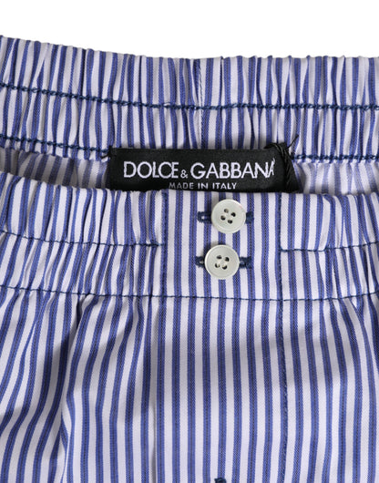 Dolce & Gabbana Blue and White Cotton Striped Swim Shorts