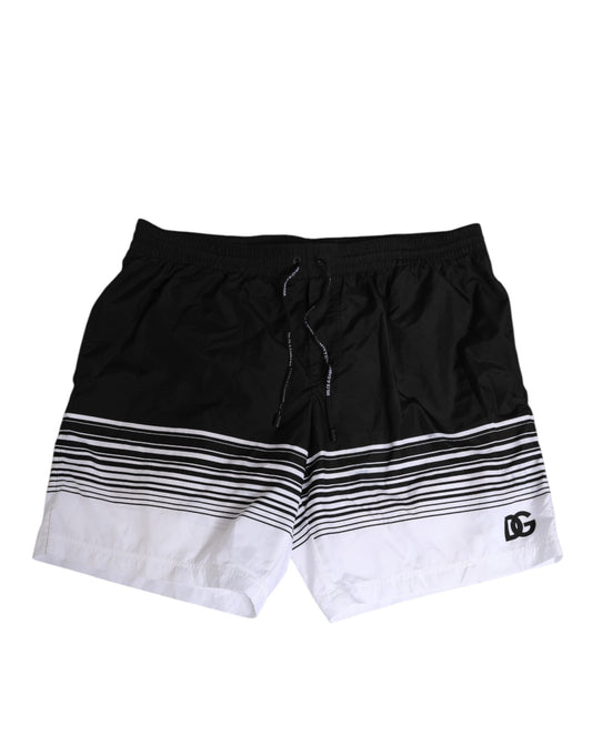 Dolce & Gabbana Black White Striped DG Logo Men Short  Swimwear
