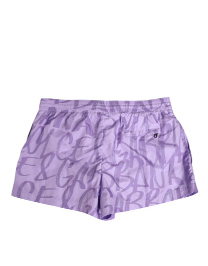 Dolce & Gabbana Purple DG Logo Print Nylon Swim Shorts for Men
