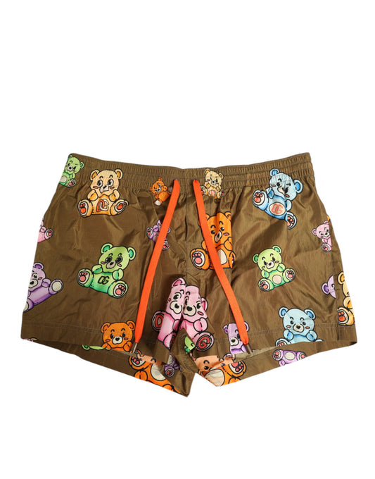 Dolce & Gabbana Brown Multicolor Teddy Bear Men's Swim Shorts