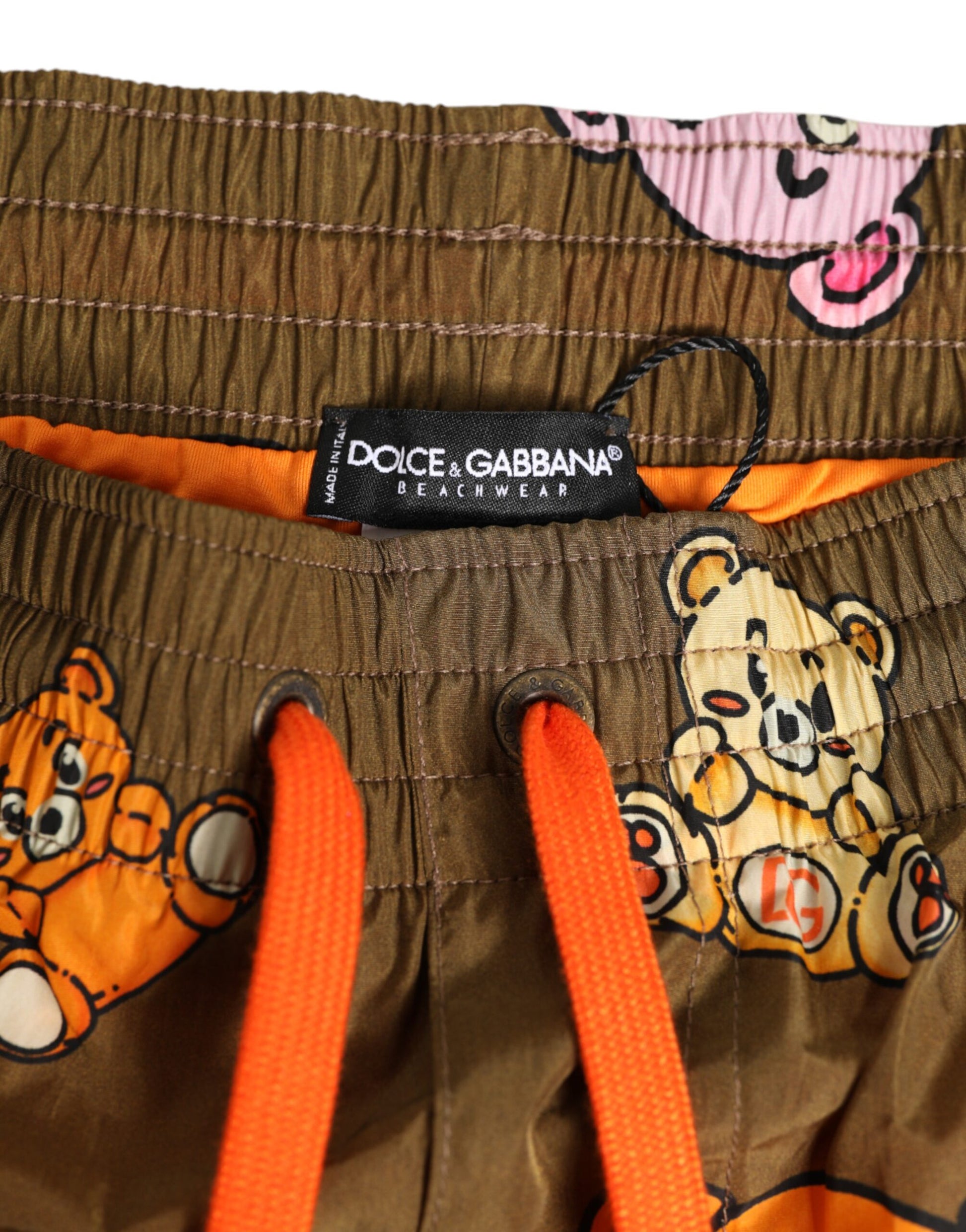 Dolce & Gabbana Brown Multicolor Teddy Bear Men's Swim Shorts