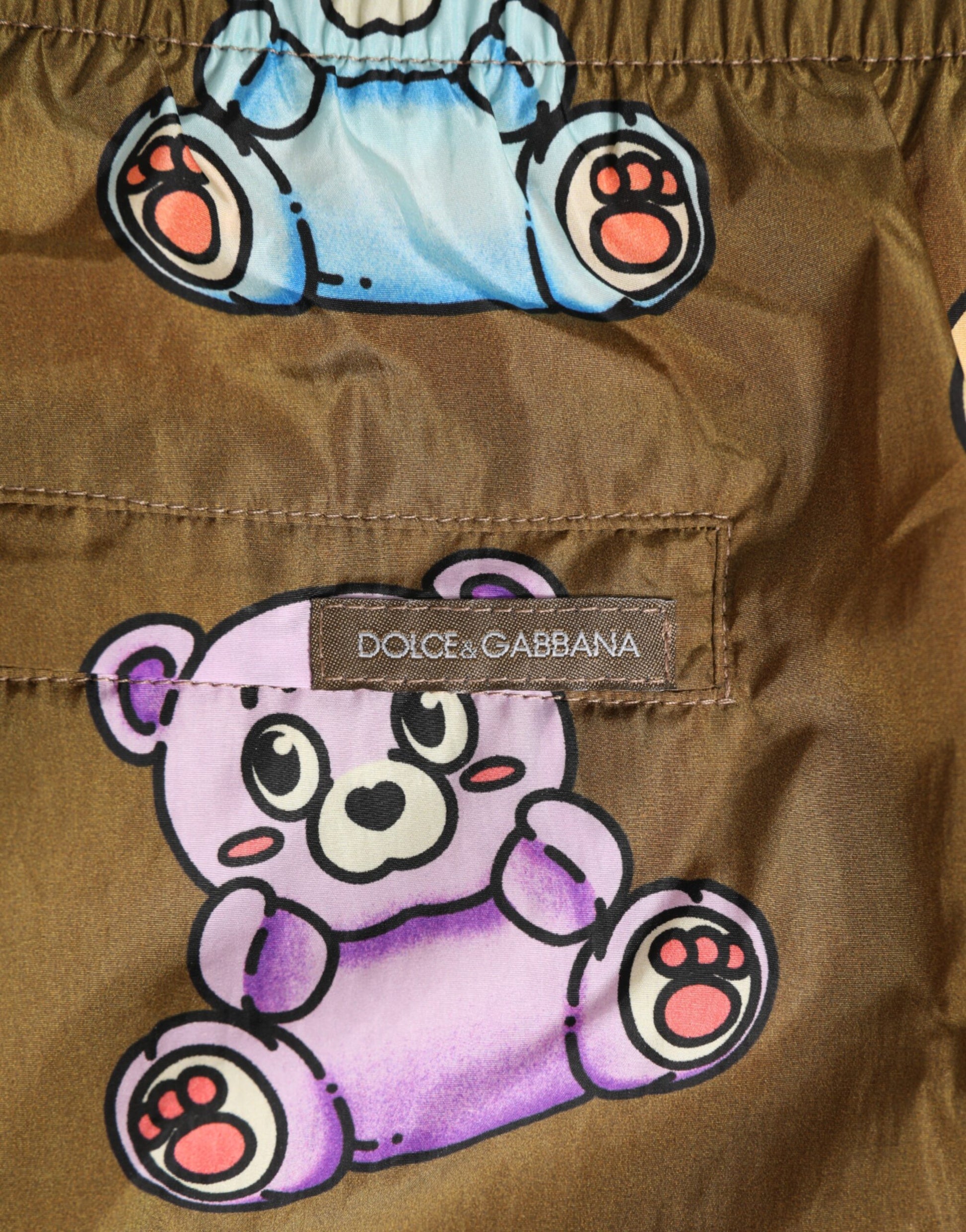 Dolce & Gabbana Brown Multicolor Teddy Bear Men's Swim Shorts