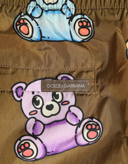 Dolce & Gabbana Brown Multicolor Teddy Bear Men's Swim Shorts