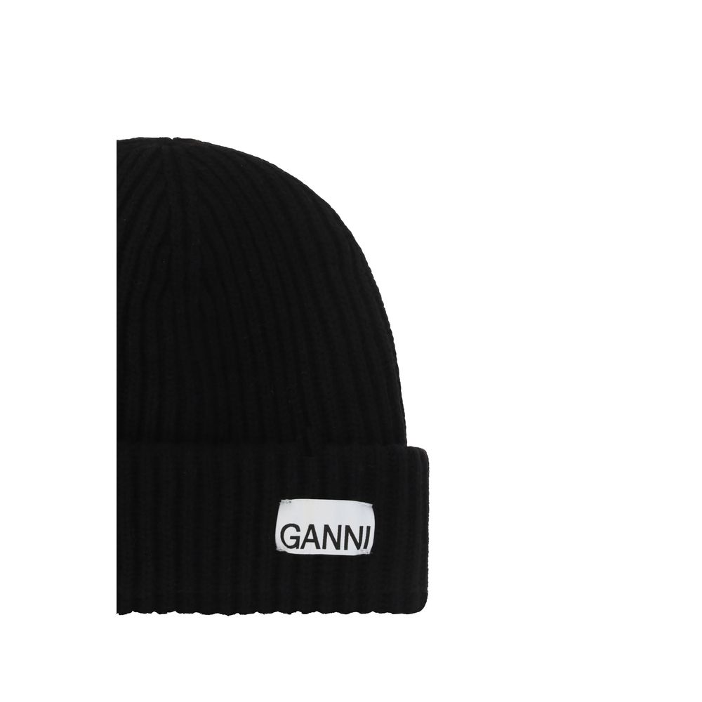 Ganni Black Wool Beanie