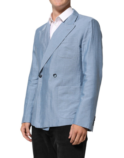Dolce & Gabbana Light Blue Linen Double Breasted Men's Blazer Jacket